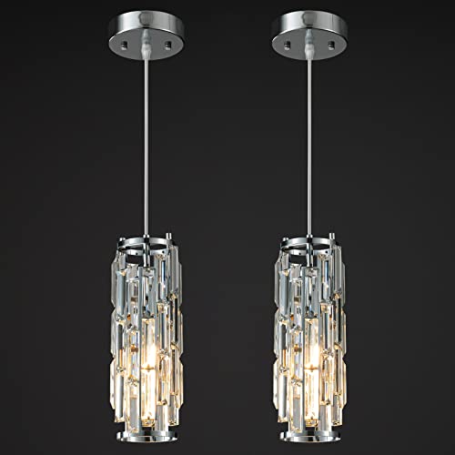 Image of LMQNINE Pendant Lights Modern Chrome Pendant Light Mini Crystal Chandelier Pendant Lighting for Kitchen Island Dinning Room Bedroom Kitchen Sink Lighting (Chrome 2-Pack)