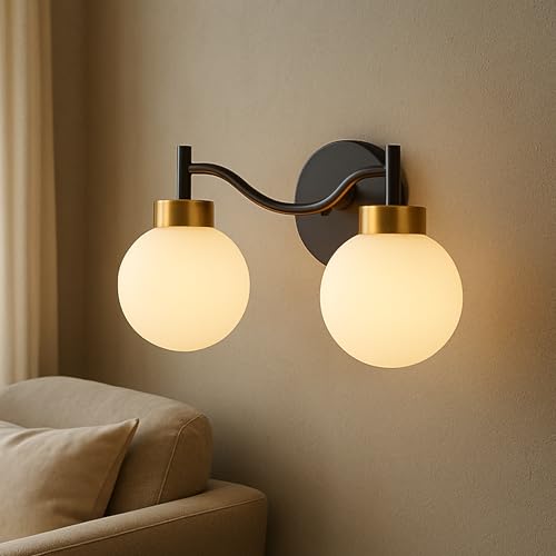 Image of SINOMAN Wall Light for Living Room Modern /Wall Lamps for Bedroom /for Living Room /Wall Lights for Home Decoration /Bedside Wall lamp (Doom Glass Double, with Bulb)