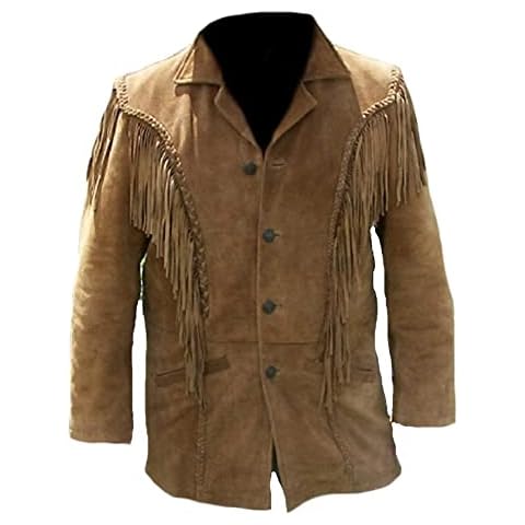 Native American Jacket Genuine Suede Leather Jacket with Fringe Cowboy Western Stylish, Brown Suede, XXXXL Cover