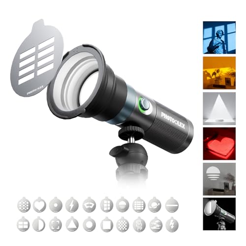 PHOTOOLEX 4 Colors Photography Flashlight with 20 Magnetic Pattern Gobos,