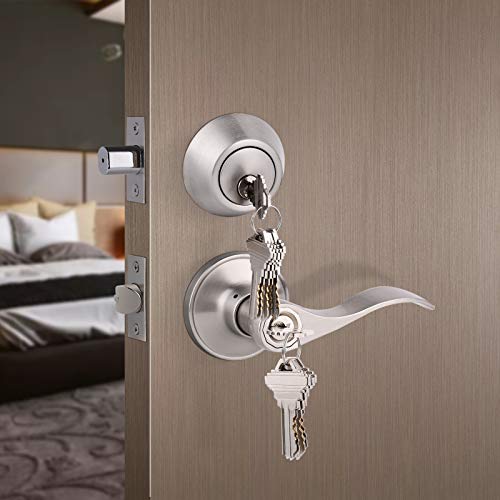 Satin Nickel KeyedAlike Door Levers and Single Cylinder Deadbolts