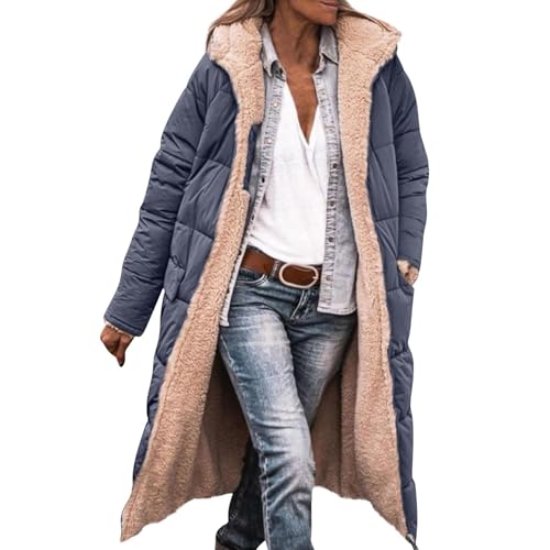 Generisch Abrigo acolchado para mujer, abrigo largo de invierno, abrigo grueso de plumón con capucha, chaqueta de invierno forrada cálida, chaqueta de plumón con cremallera, chaqueta acolchada para