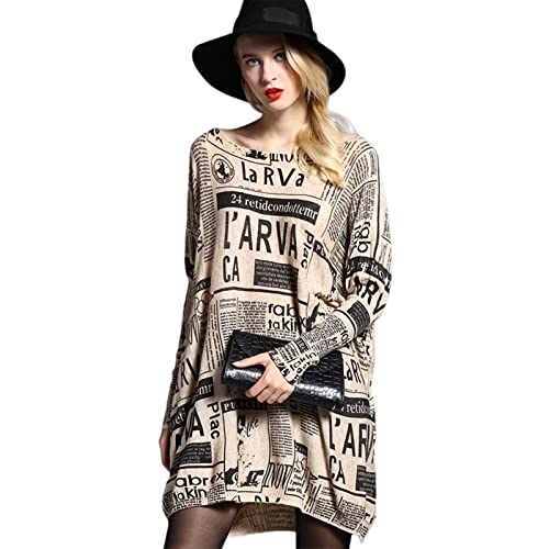 LINYUCHEN Women Sweater Oversized Newspaper Printing...
