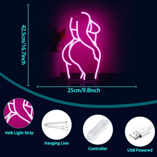Image of Neon Sign - HSJNJKFU Lady Neon Signs for Wall Decor Beer Bar Light Signs for Man Cave Decor Pink Women LED Neon Sign for Room Birthday Party USB Powered