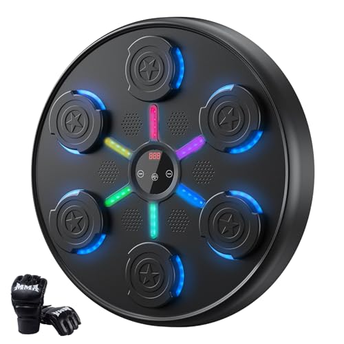 2025 smart music boxing machine with colorful LED lights, wall-mounted design, and included boxing gloves, highlighting innovative fitness technology for adults.