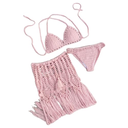 Bikini crochet 3 pièces fait main maillot de bain vintage ajouré taille haute pour plage chic