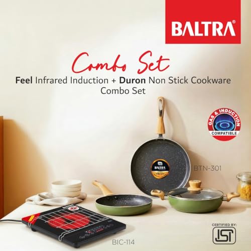 Image of BALTRA 2200W Infrared Cooktop Combo with 4-Piece Induction Cookware Set | Electric Cooking Stove with 7 Preset Modes | Auto Shut-Off | Glass Top | Ready-to-Use No Gas Solution