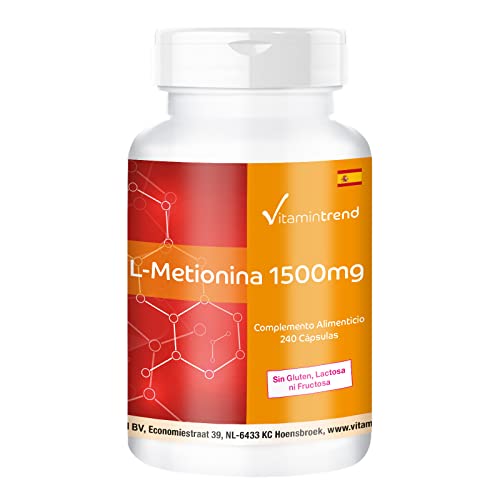 L-Metionina 1500mg - 240 cápsulas - Vegana - Altamente doficado - Aminoácido | Vitamintrend®