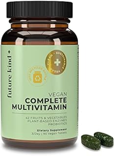 Future Kind Vegan Multivitamins Complete (90tabs in Recycled Bottle) - 42-in-1 Vegan Multivitamins for Women & Men - Multivitamin w Enzymes & Probiotics for Digestion - Vegan Vitamins w B12 & Zinc
