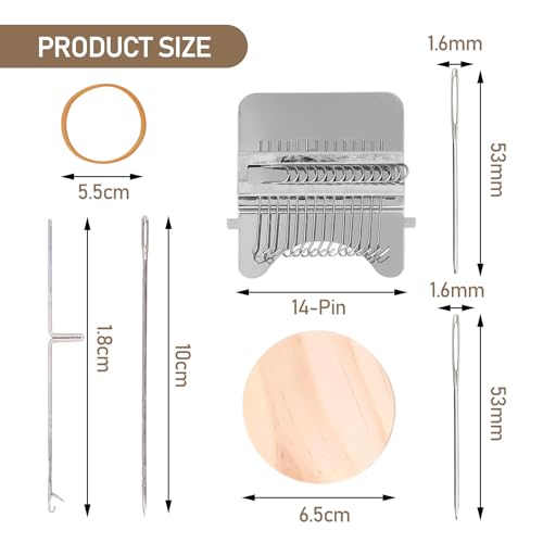 KEORHEZ Kleiner Webstuhl Mini Loom Machine (14 Haken) Webstuhl Speedweve Stopfmaschine Socken Webrahmen Groß Schulwebrahmen Strickmaschine für Schnelles Ausbessern,DIY-Kunst, Hergeben 4 Stricknadel