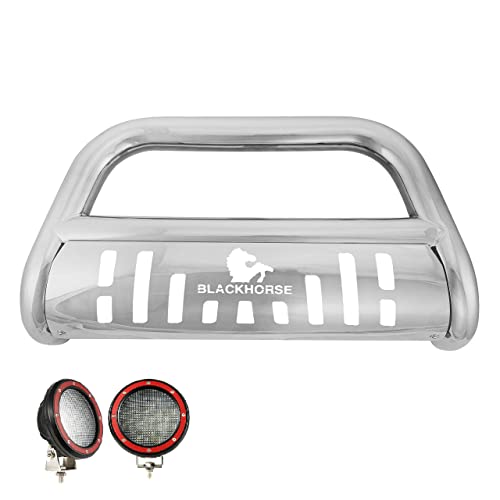 Image of Black Horse Bull Bar Incl. Pair of 5.3 inch Dia.LED Lights w /Red Trim Rings Stainless Steel Compatible with 2013-2016 Acura RDX|2007-2016 Honda CR-V-BB150503-SP-PLFR