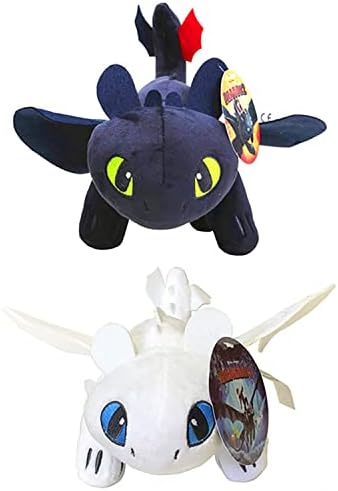 How to Train Your Dragon Toothless Light & Night Fury Soft Toy Features 10inch Deluxe Plush Dragon for Children 2 Pack