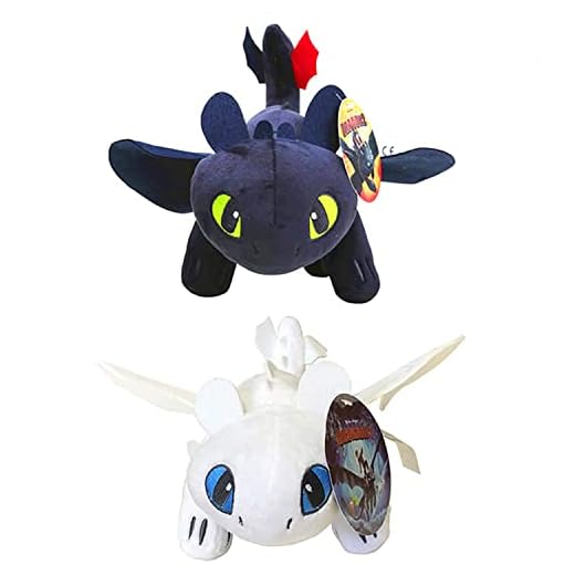 How to Train Your Dragon Toothless Light & Night Fury Soft Toy Features 10inch Deluxe Plush Dragon for Children 2 Pack