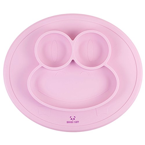 Nooni Care Set de table et Assiettes Antiderapant Tout en un pour Bebe, Napperon Ventouse en Silicone, Plateau Sectionnelles pour Enfants (Pink)