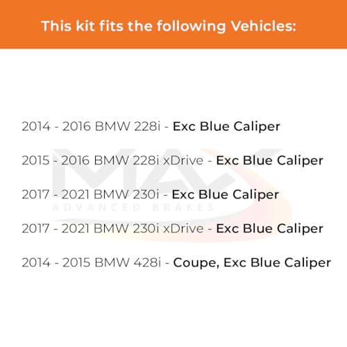 Image of Max Advanced Brakes Rear Brake Kit Compatible With 2014 2015 2016 2017 2018 BMW 228i 230i 428i xDrive Excl. Blue Caliper Replacement Premium OE Disc Brake Rotors and Ceramic Brake Pads