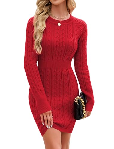 ZAFUL Womens Cable Knit Sweater Dress Long Sleeve Crew Neck Winter Bodycon Mini Fall Dresses...