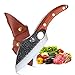 Couteau Viking Forgé Couteau Cuisine Professionnelle Couteau Japonais Acier Carboné Coupant Couperet de Boucher Couteau à Désosser avec Gaine en cuir pour Barbecue Camping Cadeau