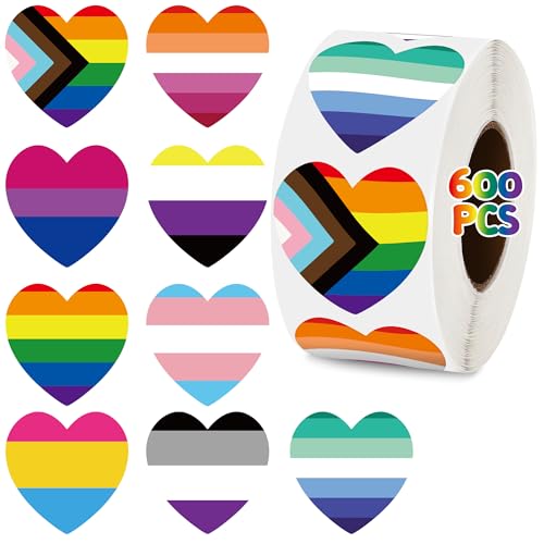 600 Pcs Pride Stickers LGBTQ Heart Rainbow Stickers Roll Crafts Gay Sticker for Gay Lesbian Bisexual Pride Month Parades and Events Pride Decorations Accessories LGBT Party Favors Supplies Gifts