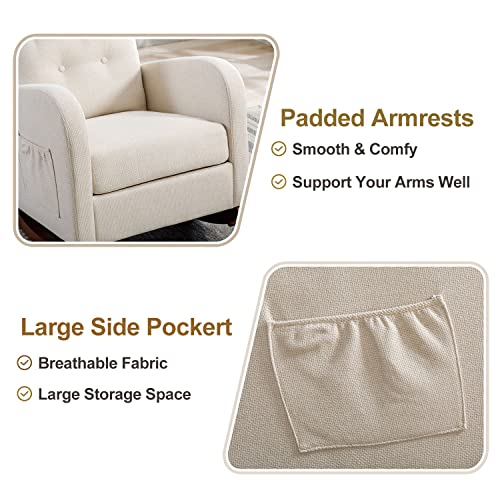Rocking Chair Modern,Upholstered Glider Rocker Chair For Nursery,Comfy Armchair With Side Pocket For Living Room (Beige-Linen Fabric) #TOP5