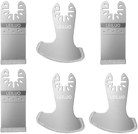 6 Piece Diamond Grit Oscillating Grout Removal Blade Set Universal Multi Tool Blades Compatible with DeWalt Makita Einhell and More
