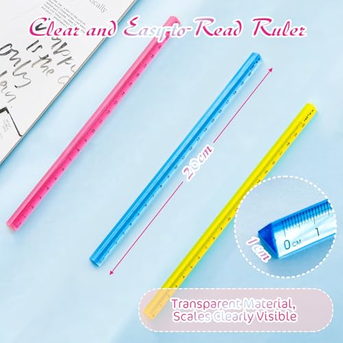 4er-Pack dreieckige transparente Kunststofflineale – 200 mm kleines metrisches Lineal für Kunstprojekte im Klassenzimmer, zu Hause oder im Büro (Farbe 3er Pack)