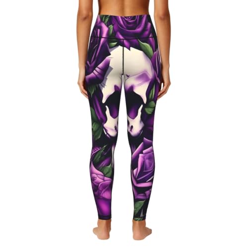 Pantalones de yoga opacos con bolsillos leggings running fitness estampado calaveras moradas 4