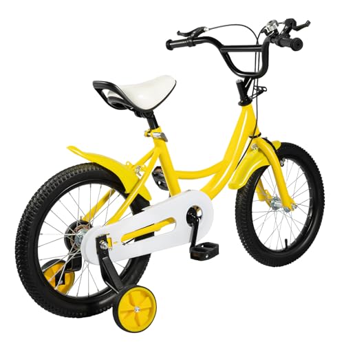 awolsrgiop Bicicleta infantil de 16 pulgadas para niños y niñas a partir de 3 – 10 años con ruedas estabilizadoras, bicicleta infantil con freno de mano y freno de contrapedal, para entrenamiento al