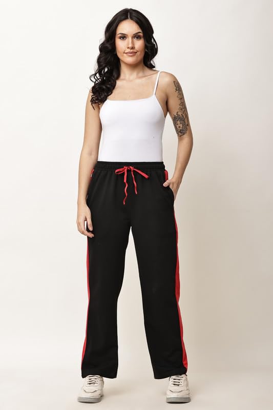 Image of Women's Loose Fit Track Pants - Polycotton Joggers with Elastic Waistband & Side Pockets | Lower Comfortable for Gym, Running & Casual Wear