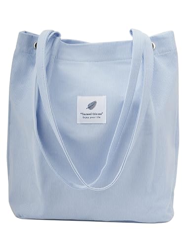 Image of Corduroy Tote Bag Cute Tote Bags for Women Shoulder Bag with Inner Pocket for Work Beach Travel and Shopping Grocery