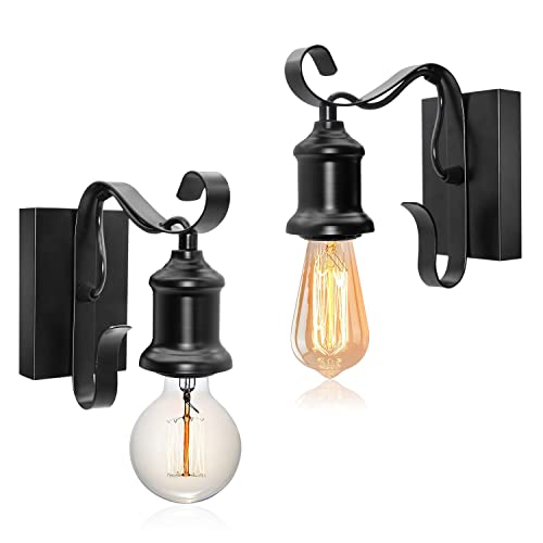 Crzpchas Wandlampe Schwarz Industrial, 2 Stück Wandleuchte Innen Vintage E27 Industrial Lampe Metall Retro Wandlampen für Schlafzimmer Wohnzimmer Flur Cafe Bar Restaurant (Ohne Leuchtmittel) Cover