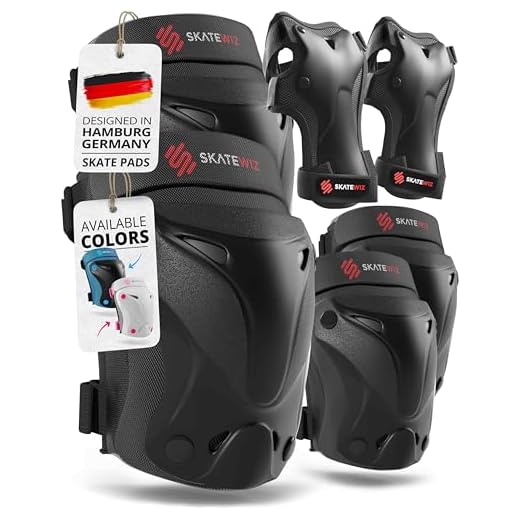 SKATEWIZ Knee Pads for Kids - Knee and Elbow Pads Set - PROTECT-1 - Size S Black - Wrist Guards Skating Protective Gear, Skateboard, Roller Skate, Ice Skates For Kids
