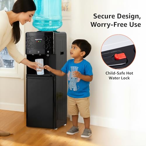 Image of amazon basics Hot and Cold Floor Standing Water Dispenser, Top Loading, 20Litre Full Black