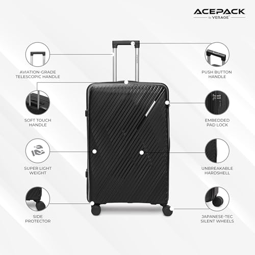 Image of VLITE Ted Set of 3 (S+M+L) Lightweight Polypropylene Suitcase | Anti-Theft Double Zipper | Built-in Number Lock | Spacious & Durable Luggage | 3-Year Warranty (Black)