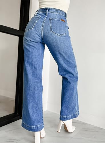 Sidefeel Women's Wide Leg Jeans High Waisted Button Fly Stretchy Straight Legs Denim Pants4