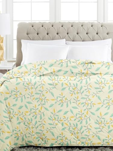 Image of HOMEKART 220 GSM Premium Reversible Microfiber AC Comforter for Single Bed | Soft, Lightweight & Breathable All-Season 3-Layer Quilted Blanket (150 cm x 225 cm, Floral, Beige & Green)