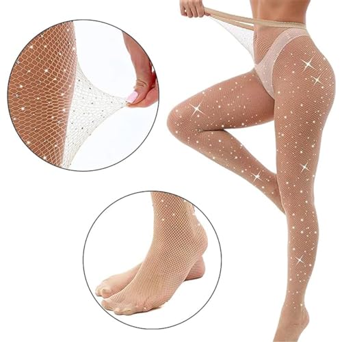 Image of Zaeinckk Women's Fishing Net Top Thigh Stockings Adorable Semi Sheer Shimmery Skin color