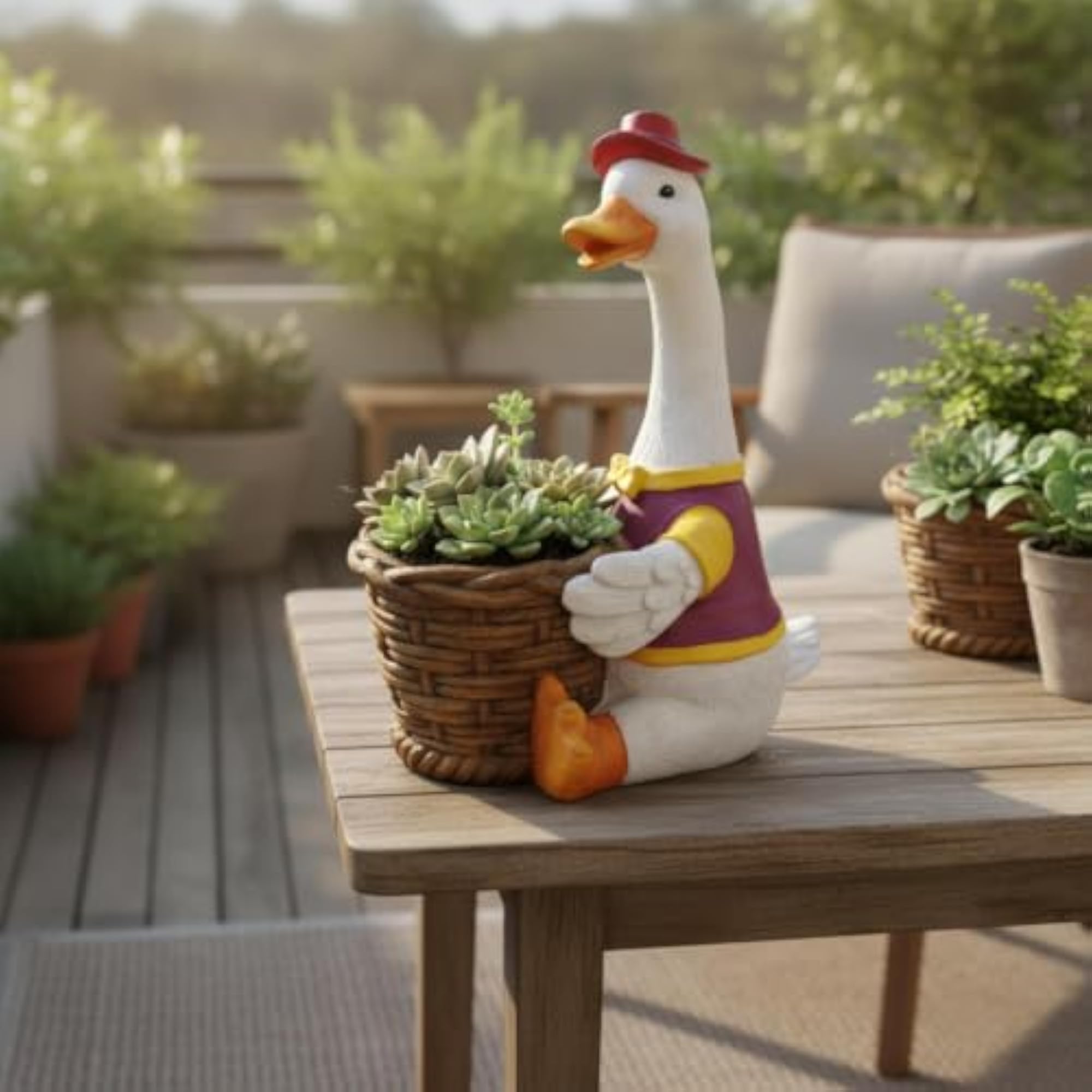 Woven Duck Planter with Basket for Tabletop Decor