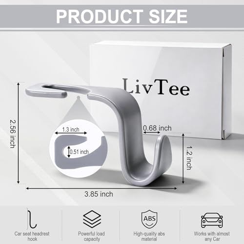 Image of LivTee Car Seat Headrest Hook, Car Headrest Hidden Hook, 4 Pack Universal Auto Car Back Seat Hook Organizer for Purse Coat, Car Interior Accessories (Gray)