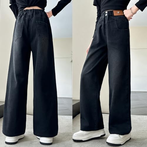 Kids Girls Baggy Jeans Casual Wide Leg High Waist Denim Pants Size 5-14 Years4
