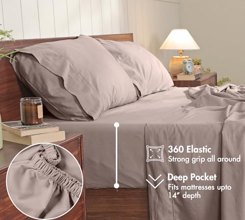 Image of RUVANTI 100% Cotton Percale Sheets California King Size - Crisp Cooling Bed Sheets for Hot Sleepers, Deep Pocket 14 inch, Soft Breathable & Durable Hotel-Style 4 Piece Set, Warm Mocha