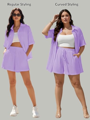 Image of Leriya Fashion Co-ord Set for Women Stylish Solid Poly Lycra Cotton | Textured Pyjama Set For Woman Travel Beach & Holiday Look | Oversized Loose Fit Trendy Top & Shorts for Summer Day Vacation