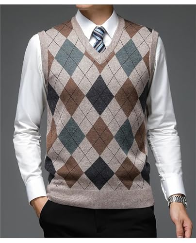 Niiyyjj Autumn Winter Woolen Sweater Tank Top Warm Men's Check Casual Business V-Neck Sweater Vest4