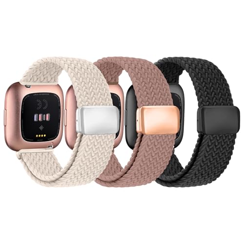 Zspoly Geflochtene Armbänd Kompatibel mit Fitbit Versa 2 Armband/Versa/Lite/SE Armband Magnetischer Verschluss Elastischer Stoff Sport Nylon Ersatzarmband für Fitbit Versa2/1/Lite/SE für Damen Herren