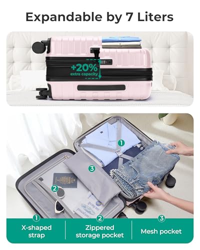 Image of BAGSMART Carry On Luggage 22x14x9 Airline Approved with Spinner Wheels,Lightweight 20 Inch Luggage with TSA Lock,Expandable Hard Shell Carry On Suitcases for Men Women,Pink