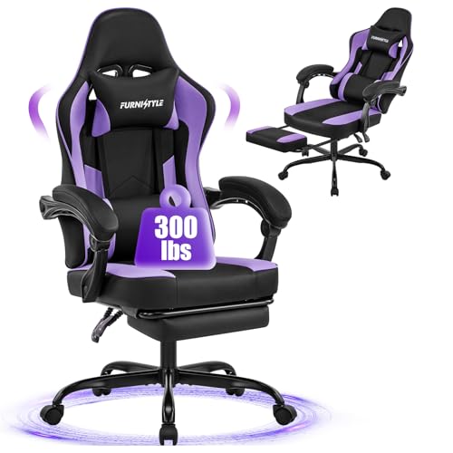 Purple Gaming Chair with Footrest, Lumbar & Headrest