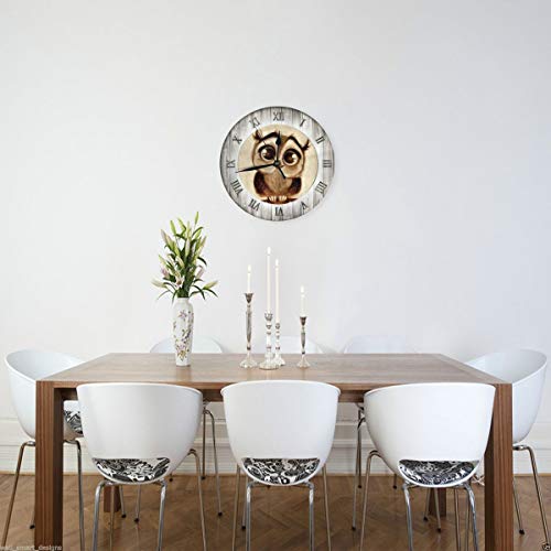 Fehuew Vintage Wooden Owls Print Decorative Round Wall Clock 9.5 Inch Non Ticking Battery Operated For Student Office School Home Decor Silent Desk Clock Art #TOP2