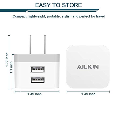 Image of 2Pack USB Wall Charger Plug, AILKIN 2.4A Dual Port Adapter Power Cube Fast Charging Station Box Base Replacement for iPhone 14 13 12 Pro Max SE 11 XR XS X /8, Samsung, Phones USB Charge Block-White
