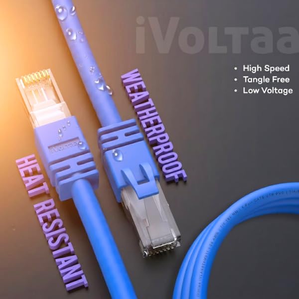 Image of iVoltaa CAT6 Ethernet LAN Cable | 100% Pure Copper UTP RJ45 Patch Cord | Up to 1Gbps High Speed Internet for Router, Modem, PC, Laptop, PS5, Blue - 2ft (0.6m)