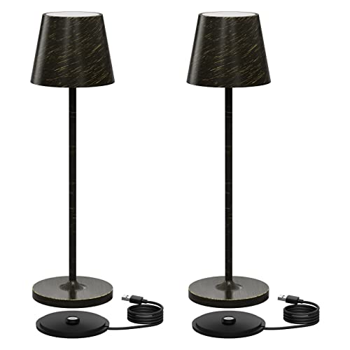 K-Bright Dimmbare LED Akku Tischleuchte | Für drinnen und draußen geeignet | Wiederaufladbar | 3000K Warmweiß Licht | Designer Tischleuchte | Ladestation kontaktieren | Kupfer(2 Stück)