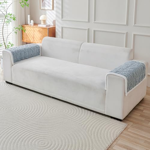 Image of HOKIPO 'Italian Caelora' Luxury Jacquard Plush Anti-Slip Sofa Armrest Covers | 1 Pair - Powder Blue (AR-5953-BL*2)